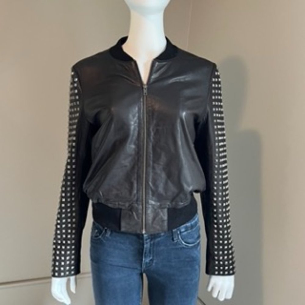 French Connection Leather Studded-sleeved Jacket, Size 8